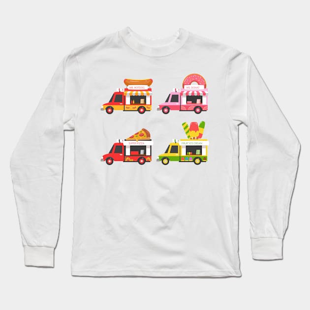 Food Trucks Illustration Long Sleeve T-Shirt by Mako Design 